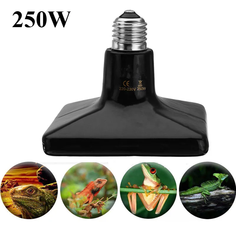 250W E27 квадратный ПЭТ нагревательный светильник внешний черный керамический передатчик изоляционная лампа рептилия ПЭТ брудинг лампа AC220V 25-250W - Цвет: 250W