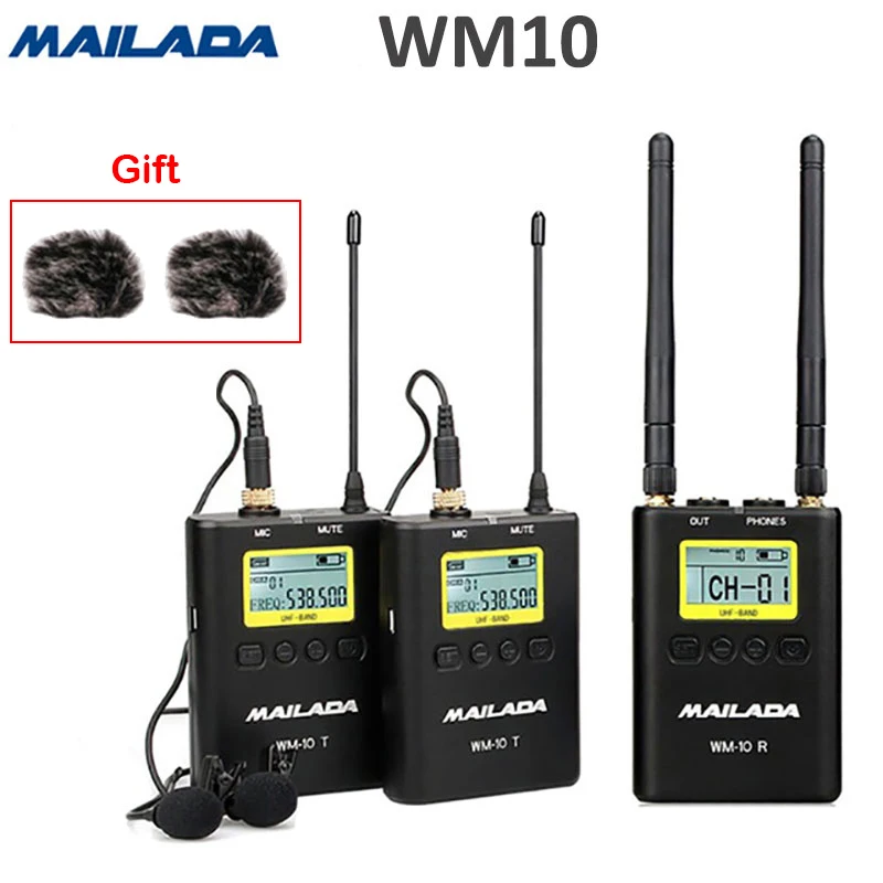 Mailada WM8 WM9 WM10 Professional UHF Wireless Lavalier Lapel Mic Receiver Transmit for dslr cameras Smartphone PK Boya WM4 Pro