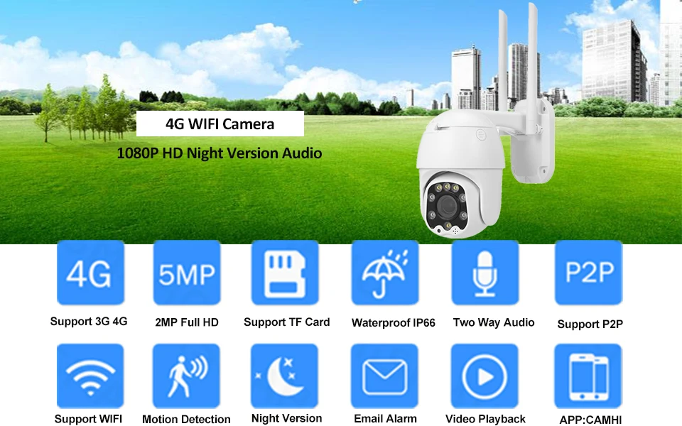 KuWFi 1080P 4G камера с sim-картой PTZ 2. Mp беспроводная Wifi безопасности автофокусом