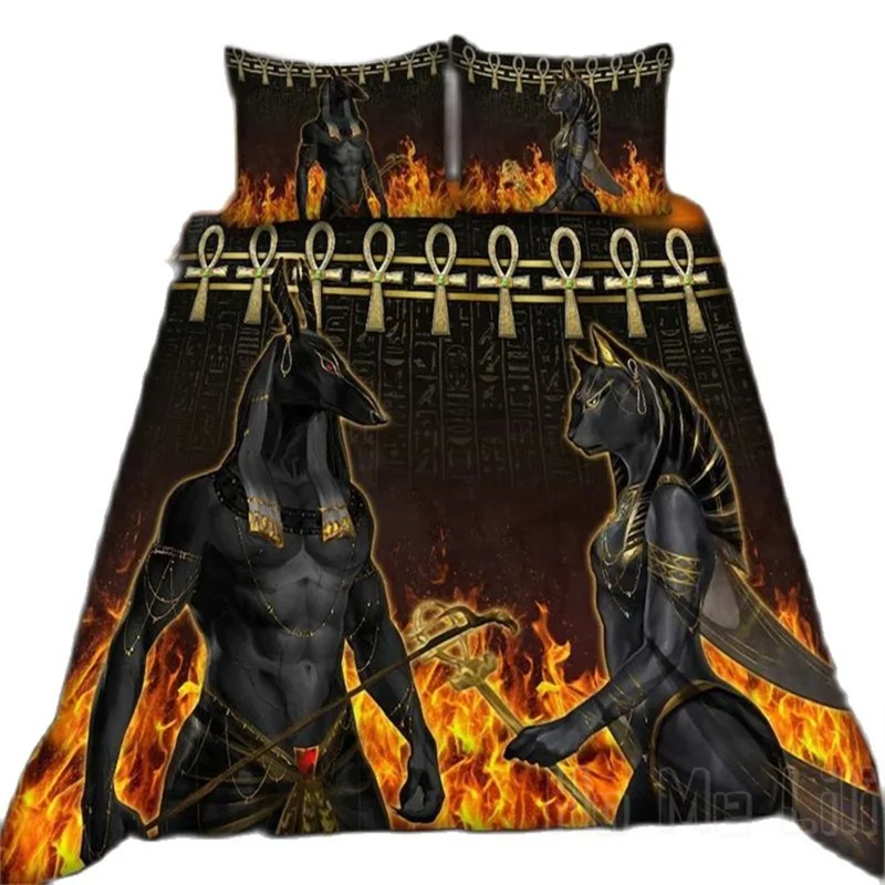 

Anubis And Bastet Bedding Set Unique Duvet Cover Bedroom Decor Egypt Style Ultra Soft Comfortable Breathable For Teens Adults