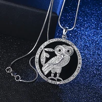 fashion snake chain crystal necklace round diamond sweater jewelry fashion small cute owl bird pendant chain for women gift
