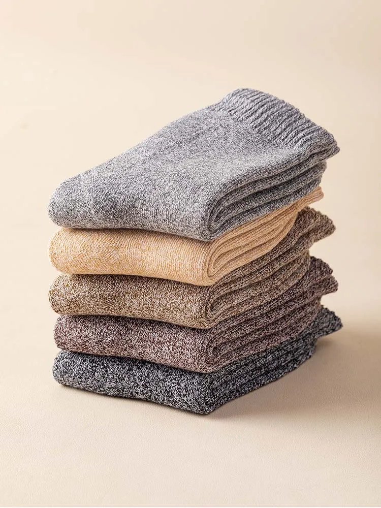Winter Men's Thick Warm Cotton Socks Harajuku Retro Business Casual Socks 5 Pair