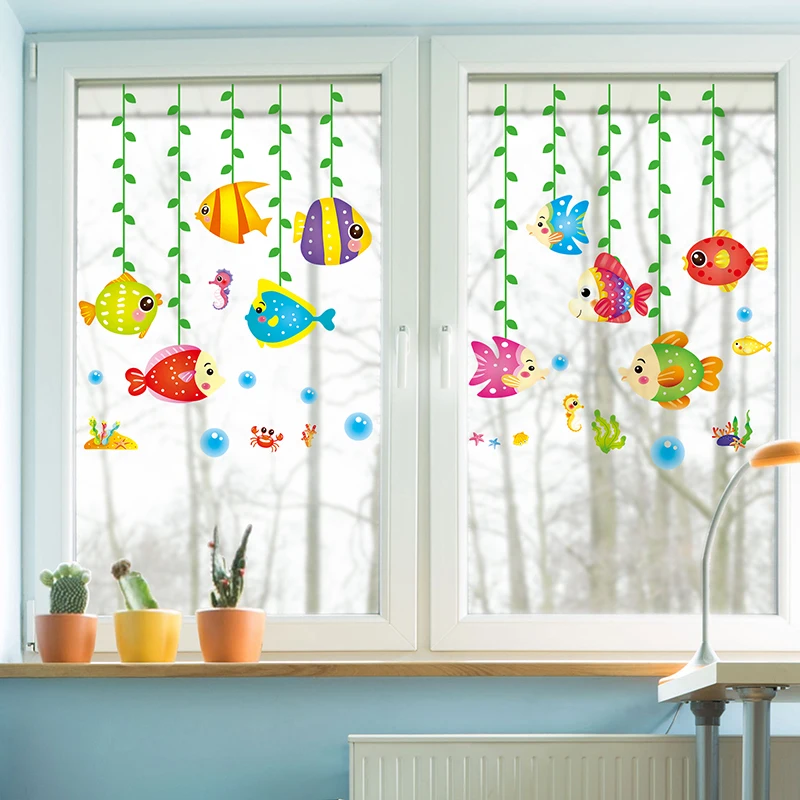 

[shijuekongjian] Cartoon Fish Animal Wall Sticker DIY Seagrass Wall Decals for Home Kids Bedroom Baby Room Bathroom Decoration