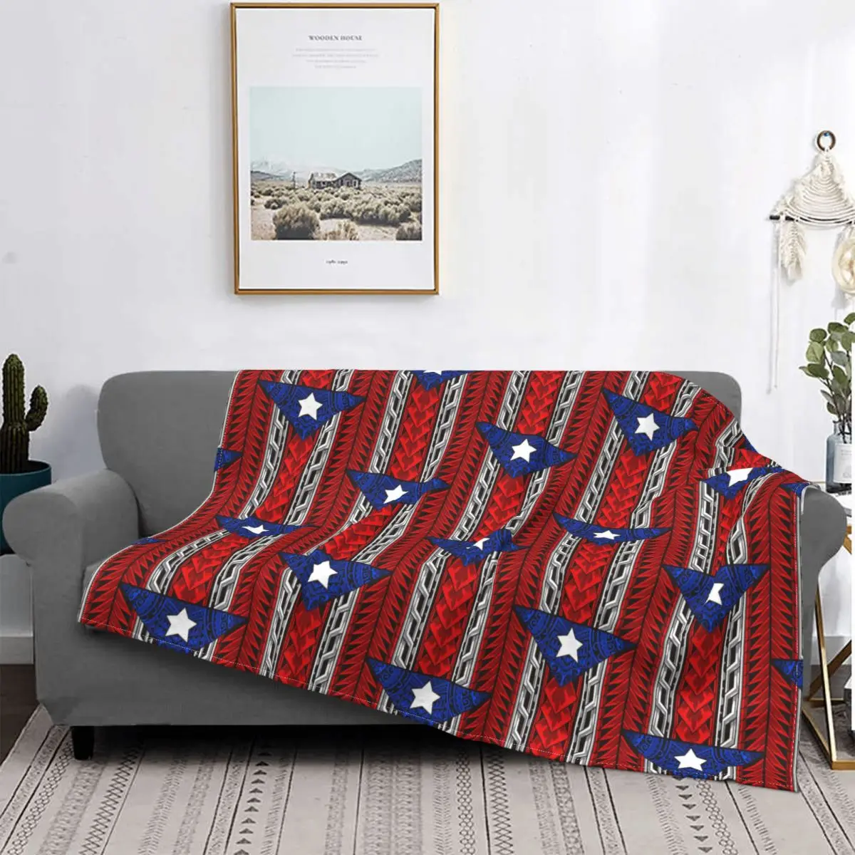

Puerto Rican Tribal Flag Modern Boricua Blankets Fleece Decoration Throw Blankets for Bedding Bedroom Plush Thin Quilt