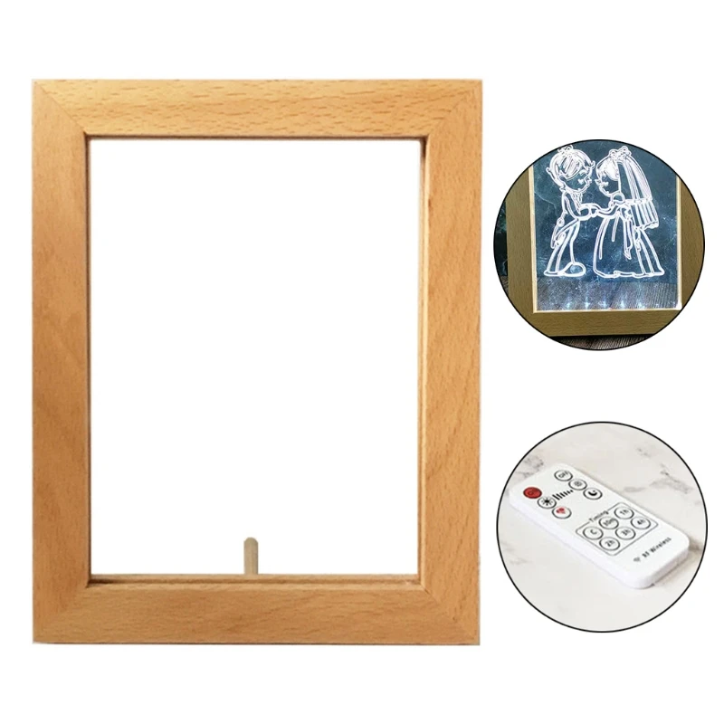 

Wood Photo Frame Picture Frame 3D Night Light Wooden Night Light LED Camera Image Light Bedroom Bedside Decoration Creative Gift
