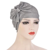 2021 new multicolor glitter bowknot fashion turban hat cross forehead big bow diamond studded turbans for women headwrap muslim