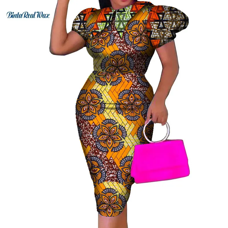 

African Dresses for Women Print Ruffles Sleeve Bodycon Dresses Vestidos Bazin Riche African Ankara Party Dresses Clothing WY8163