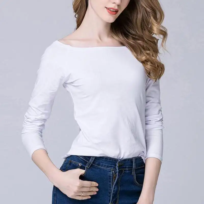 Осенние модальные футболки с длинными рукавами однотонного цвета универсальные