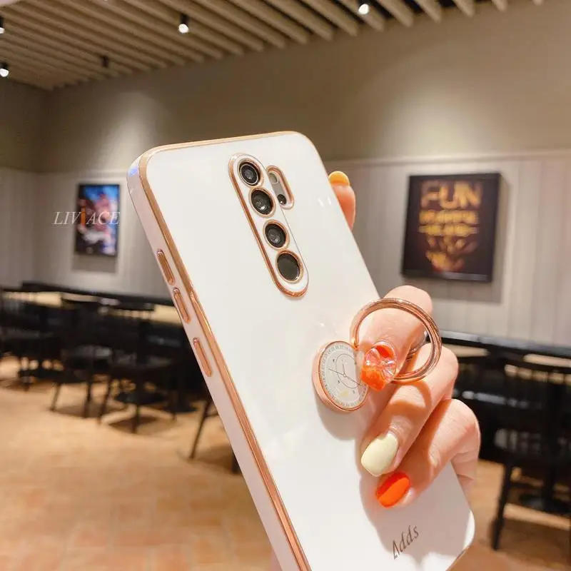 ring holder plating silicone phone stand case on for xiaomi redmi note 10 pro note 8 9 pro max note 7 redmi 10 9 9a 9t k20 cover free global shipping
