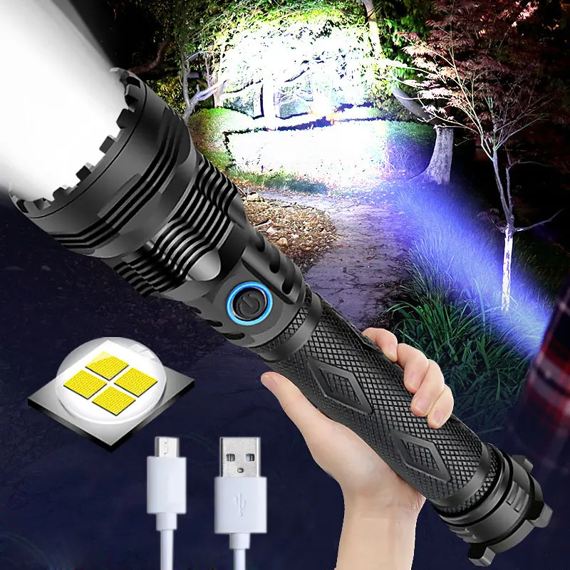 

50W P70 Zoom Flashlight Powerful Tactical 200-500M Waterproof Hand Light Outdoor Power Bank Builed-in Rechargeable battery