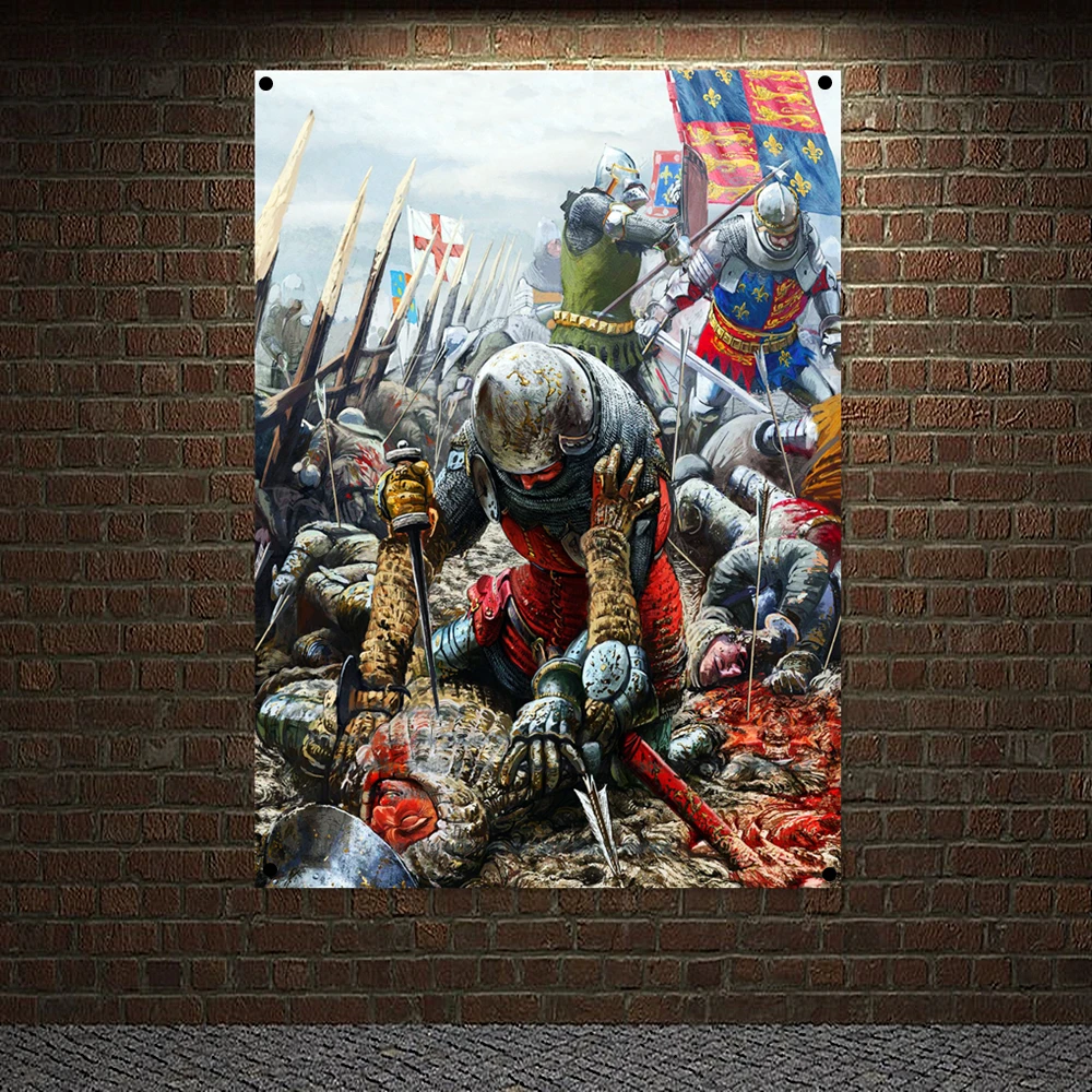 

Ancient Military Posters Templar Knight On Horse Banners Retro Print Art Crusader Flags Canvas Painting Wall Hanging Home Decor