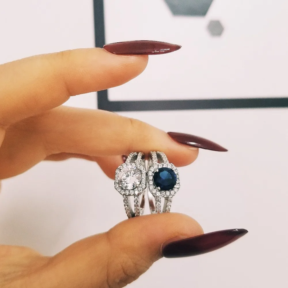 

925 Sterling Silver blue stone Engagement Ring for Women Wholesale finger fashion classic design anniversity gift Jewelry R1104S