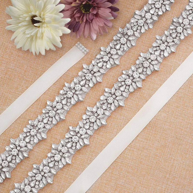 Свадебный пояс со стразами и аппликацией свадебный винтажный с атласной лентой