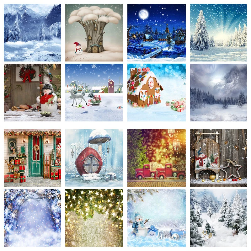 Зимний фон для фотосъемки Рождественское украшение Лес Снег сверкающие точки