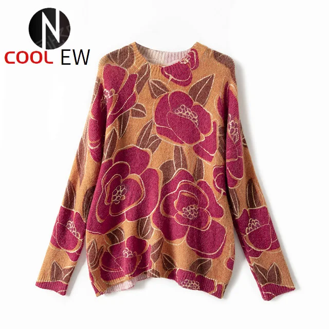 

Ladies Wool Mohair Long Sleeve O Neck Metallicized Printing Knit Sweater Pullover Jumper Top