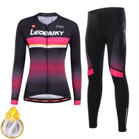winter keep warm cycling jersey set women mountain bicycle clothing mtb bike outfit outdoor thermal fleece riding sportswear