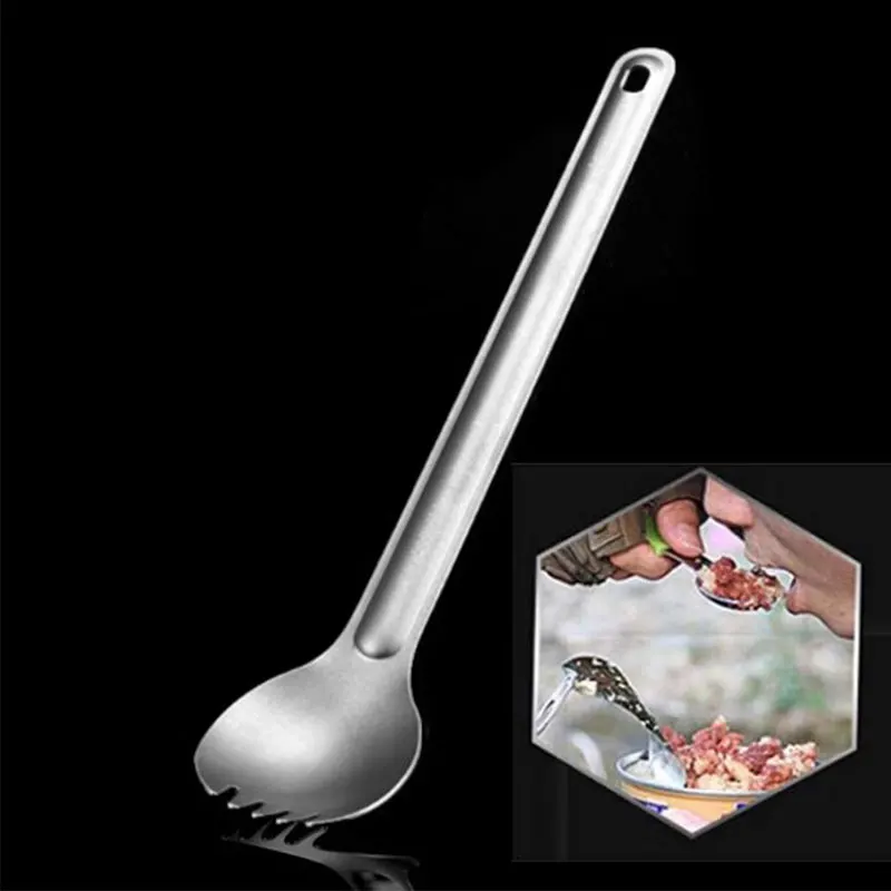 

Titanium Fork Long Handle Fork Outdoor Camping Spork Tableware Picnic Fork