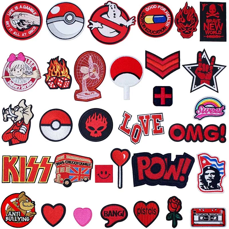 Красные энергичные патчи с помощью утюга Значки для шитья пошива одежды костюмов