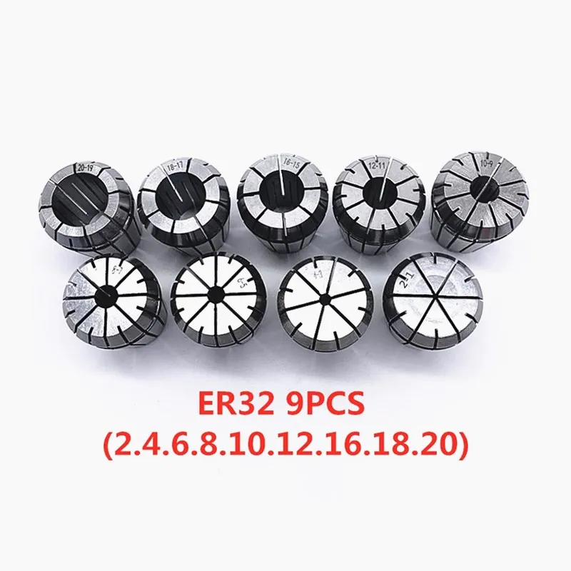 ER32 Spring Collets 9pcs Set and 1pcs MT2 ER32 M12 or MT3 ER32 M12 or MT4 ER32 M16 Extension bar of milling chuck +1PCS Wrench