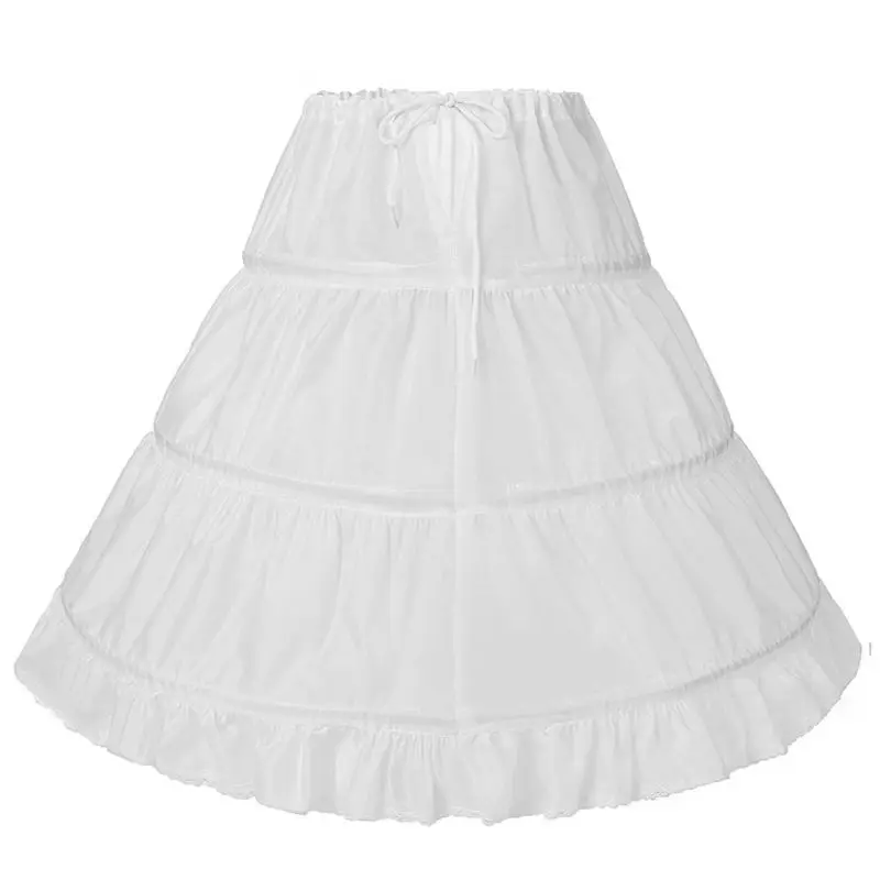 

Child Flower Girls Long Petticoat Drawstring Waistband Ruffles Pleated Trimming 3 Hoops Kids Princess Crinoline Tutu Underskirt