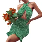 Женское короткое платье с открытой спиной, с цветочным принтом