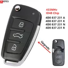 KEYECU 433 МГц ID48 PN: 4D0 837 231 A  K  N  R флип ключ 3 кнопки дистанционный ключ-брелок от машины для Audi A3 A4 A6 A8 B5 RS4 RS6 TT Quattro