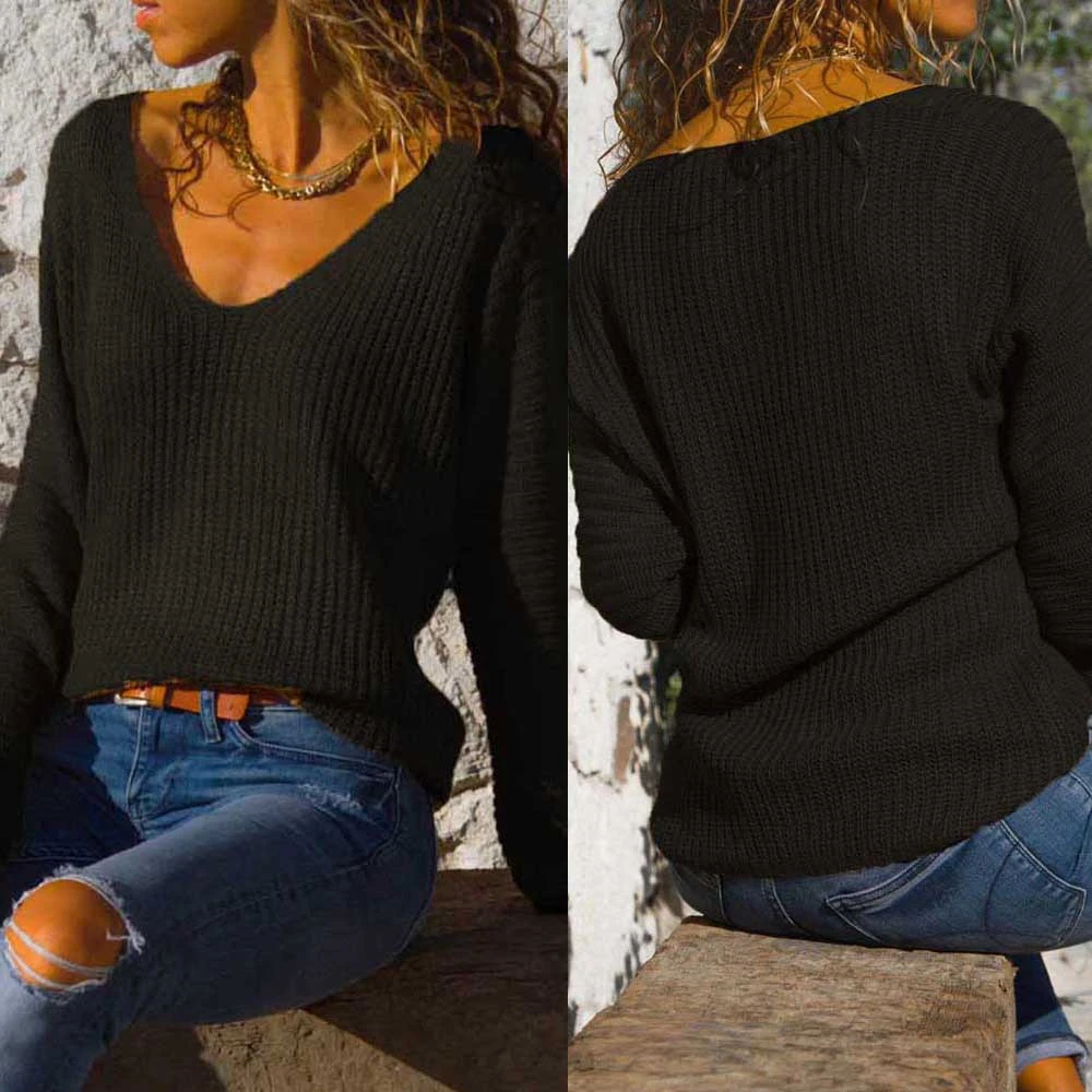 Женский пуловер с v-образным вырезом JAYCOSIA Свободный вязаный свободного покроя на