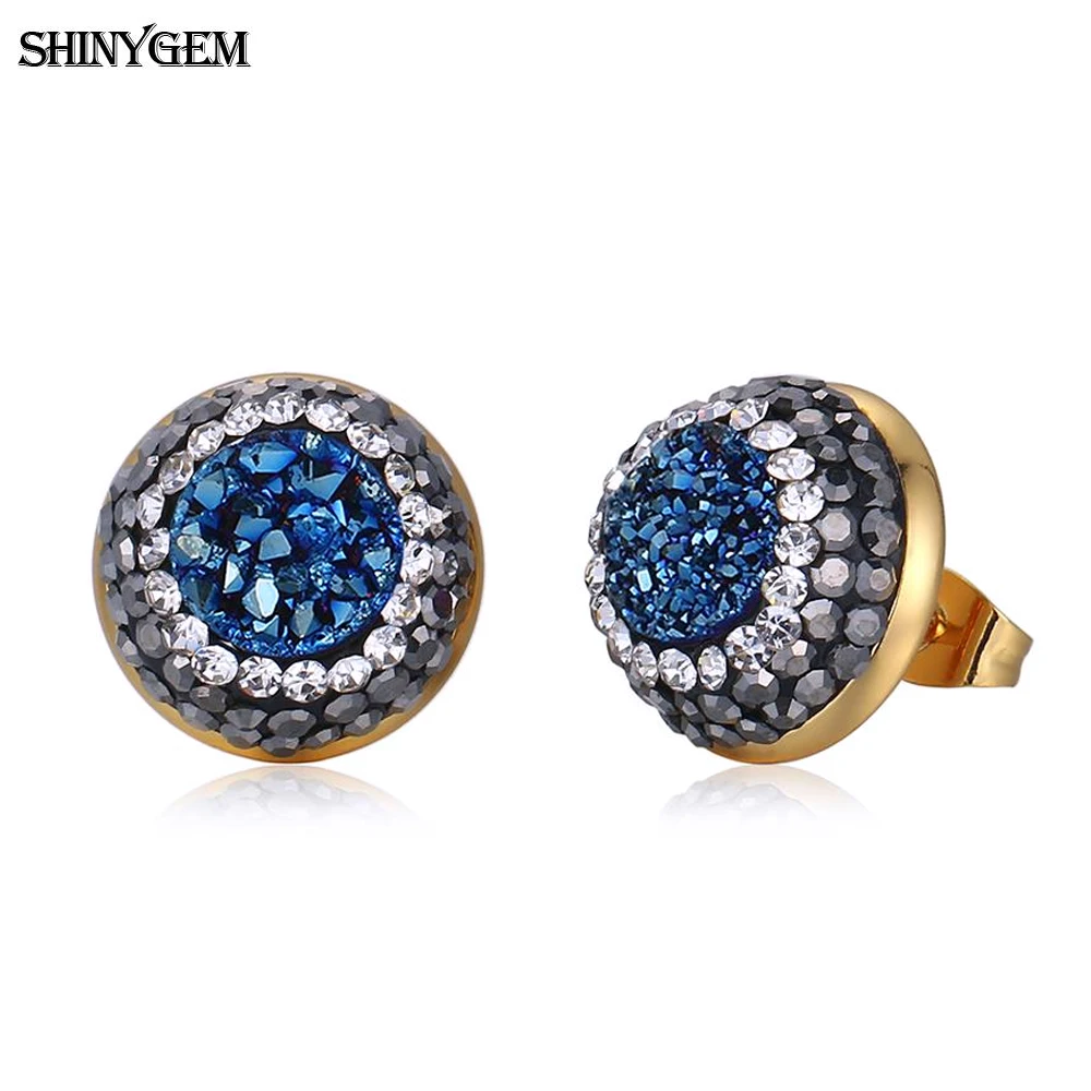 ShinyGem 2020 модные ювелирные изделия Позолоченные серьги-гвоздики с кристаллами