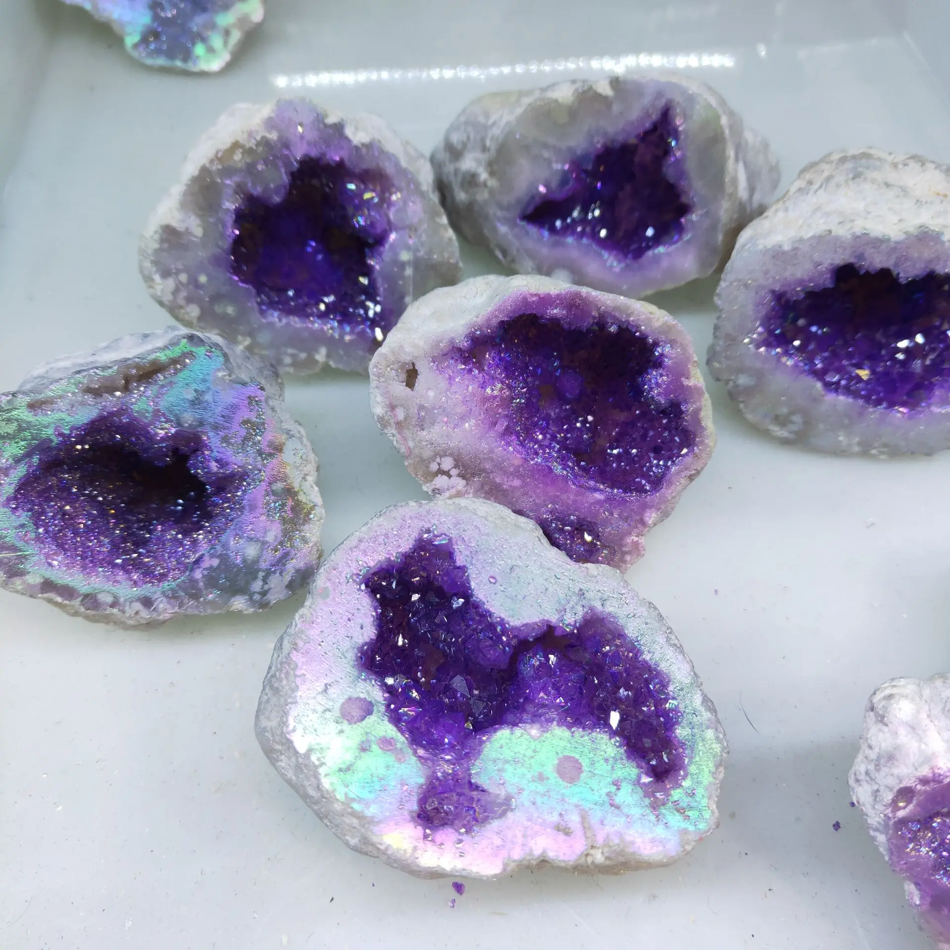 

1pcs Natural agate geode crystal hole Mineral specimen contains clear crystal clusters healing energy stone decorations