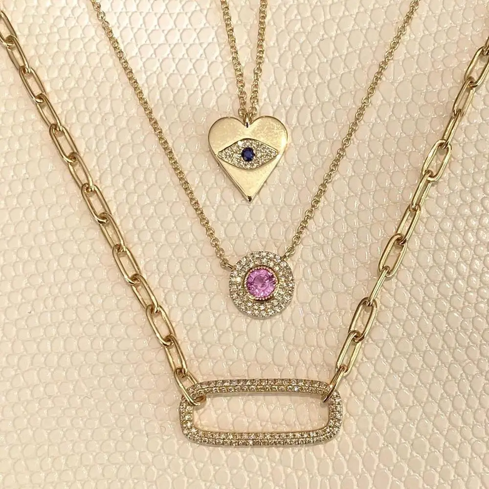 

2020 new wholesale fashion jewelry heart shape pendant engraved cz evil eye lucky women necklaces