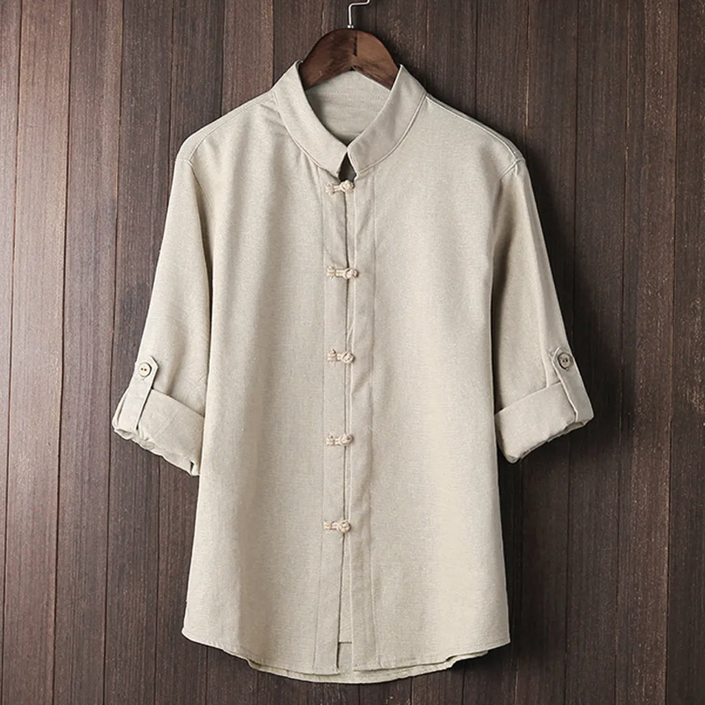 Мужские рубашки Blusa Masculina китайский стиль рубашка Кунг фу Мужской Топ костюм Тан