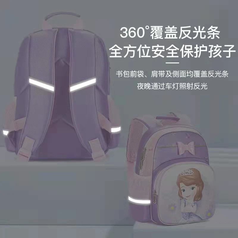 Disney Sofia School Bag For Girl Primary Student Shoulder Orthopedic Backpack Grade 1-4 Large Capacity Kids Gift Mochila Escolar