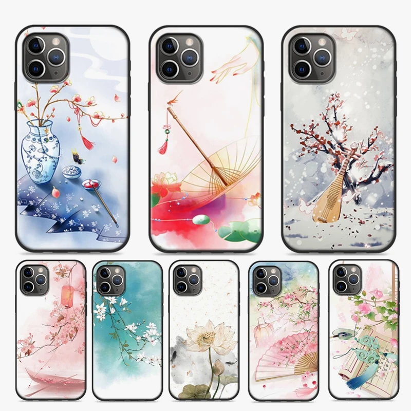 CAPAS для APPLE iPhone 11/11 Pro Max чехол мягкий силиконовый китайский стиль цветочный узор