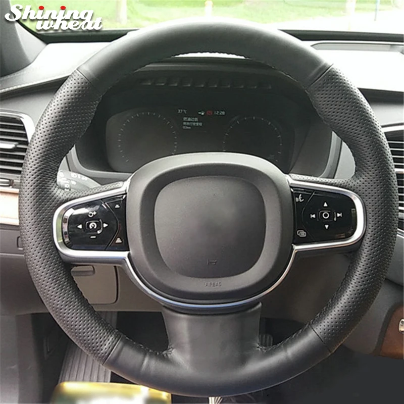 

Genuine Black Leather Car Steering Wheel Cover for Volvo XC90 2015-2017