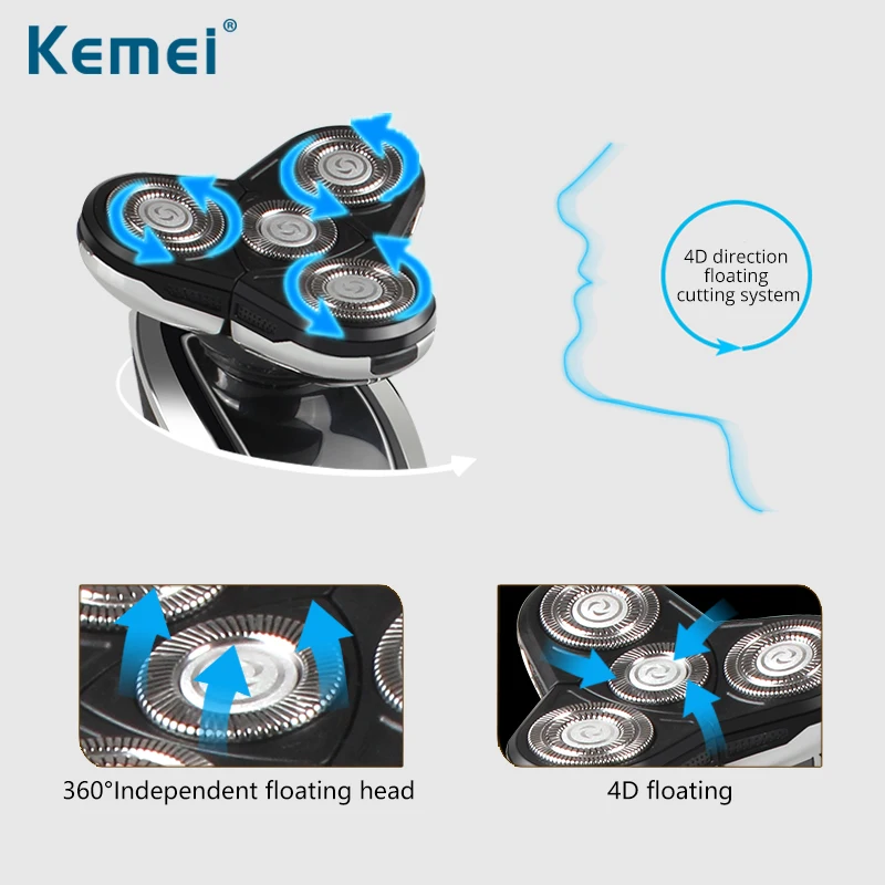 Электробритва Kemei для мужчин триммер бороды волос носа ЖК дисплей 4 лезвия