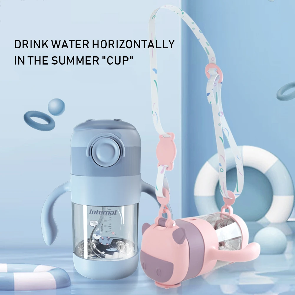 

300ml Children's Cup With Straw Portable Large-capacity Bouncing Training School Cup With Detachable Lanyard Cups