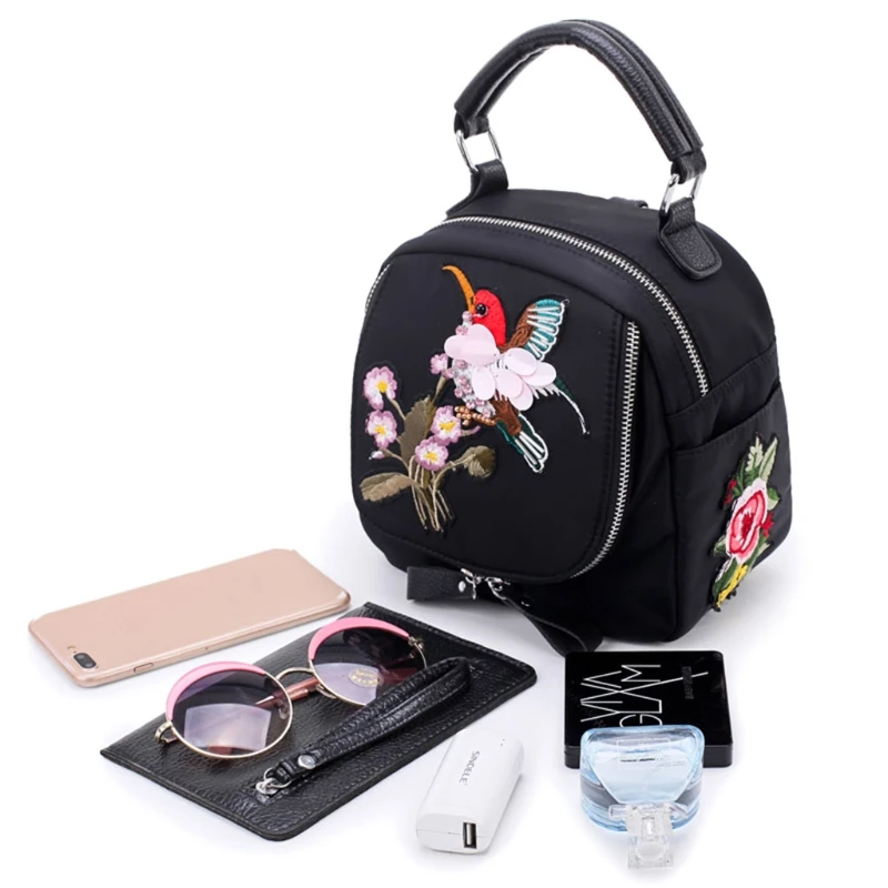 

Женский мини-рюкзак с вышивкой в виде птицы и стрекозы