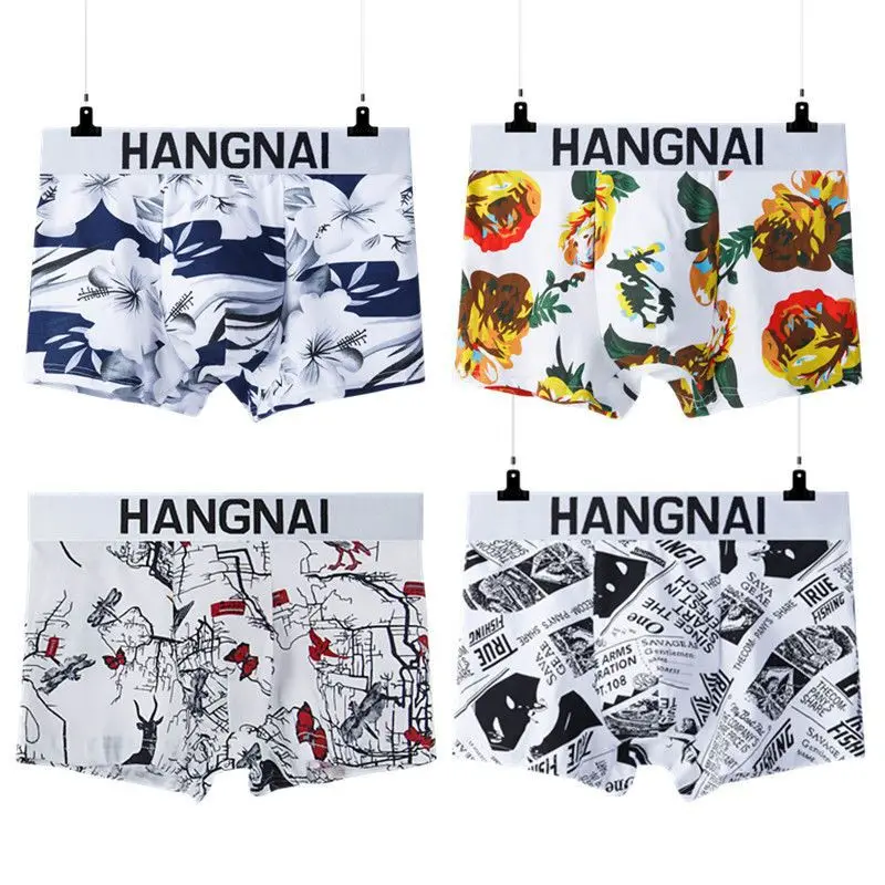 

4pcs Men Printed Breathable Comfortable Underwear Ice Silk Man Boxers Shorts Elastic BoxerShorts Underpants Male Panties