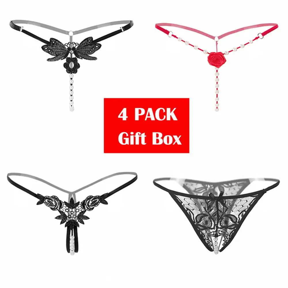 Женские сексуальные перламутровые стринги без косточек с цветочным рисунком 4