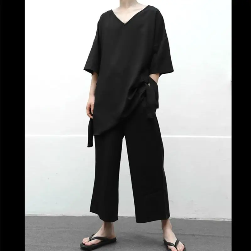 

Men's Casual Pants Spring/Summer New Plain Color Loose Straight Pants Business Wide Leg Pants Nine Fashion Men's Pants