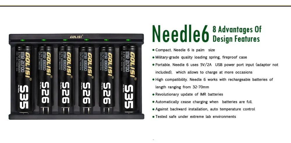 Golisi Needle 1/2/4/6 светодиодный Инди USB Порты и разъёмы Смарт Lite Батарея Зарядное устройство для батарей Li-Ion(литий-ионных) Батарея 2 слота