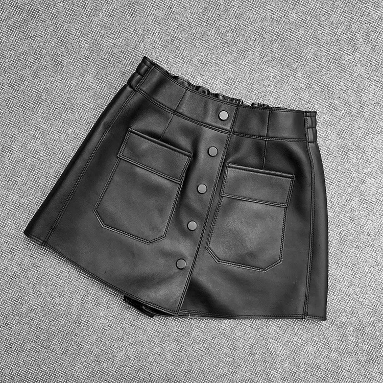 Spring Autumn High quality Sheepskin Real leather short pants Fashion women's casual genuine leather pockets pantskirt C634