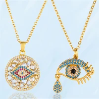 luxury large blue evil eye pendants necklaces for women fine vintage eyelash crystal zircon girl necklace female fashion jewelry