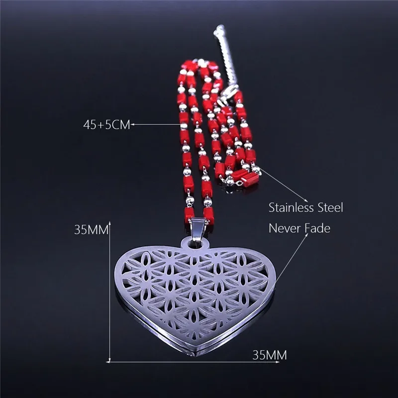 

Yoga Heart Flower of Life Stainless Steel Charm Necklaces Silver Color Necklace for Women Jewelry Valentine's Day Gift NXS01