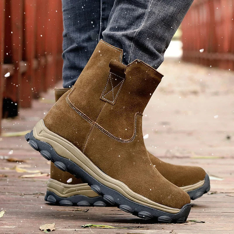 Мужские зимние ботинки из натуральной кожи на толстом меху Мужская зимняя обувь