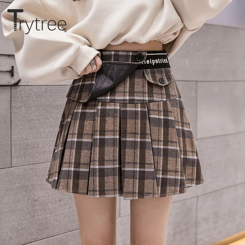 Женская плиссированная юбка Trytree повседневная клетчатая мини-юбка