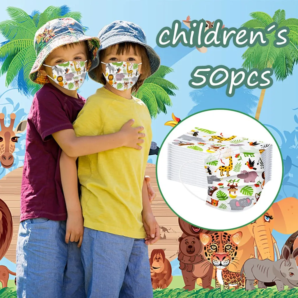 

50 Pcs Children's Cute Cartoon Face Mask Disposable Facemask Dust Proof 3ply Ear Loop Mouth Cover Mascarilla Mascarilas