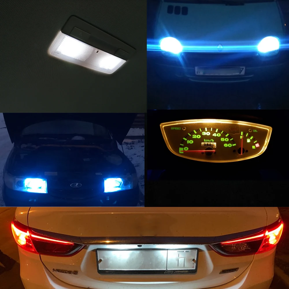 2x T10 W5W LED 6000K White 12V 2835 SMD Super Bright Bulbs License Number Plate Light Car Interior Lights For Auto | Автомобили и
