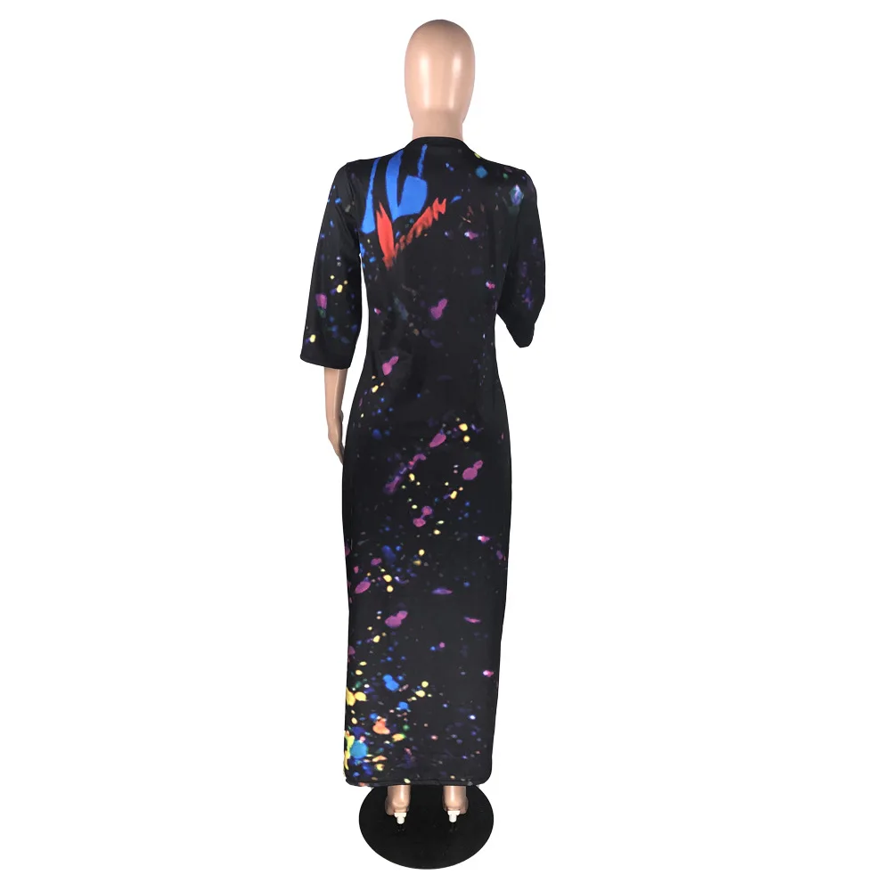 

Solid Color Graffiti Print Office Lady Loose Shirt Dress Summer Hot Style Model European and American Women Outfits