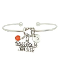 volleyball rocks sport retro creative initial letter monogram birthstone adjustable bracelet fashion jewelry women gift pendant